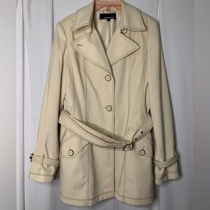 Jones New York Trench Coat Belted Light Beige with Brown Stitching Size 6